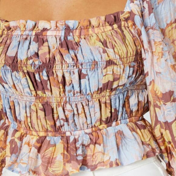 MINKPINK Serena Shirred Blouse Multi Color M Nwt - Picture 4 of 8